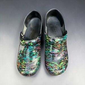 Dansko Professional Clogs Black Multi Splatter patent leather funish Size 37